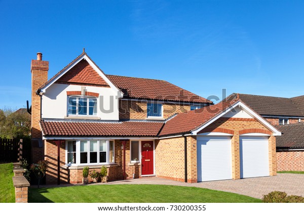 Modern English Detached House Double Garage Stock Photo Edit Now