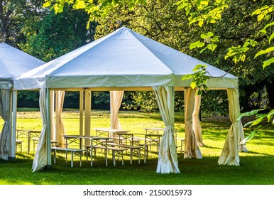modern entertainment tent at a park - photo - Shutterstock ID 2150015973