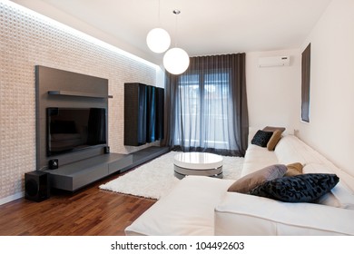 Modern Equiped Livingroom With Big TV Screen