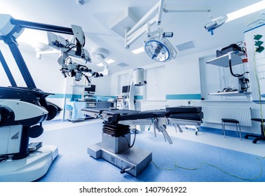 Modern equipment in operating room. Medical devices for neurosurgery. Background