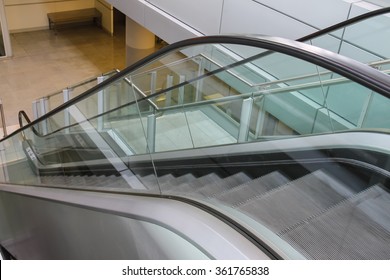 Modern Escalator. Side View From Top To Down