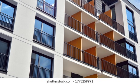 Modern European residential apartment buildings quarter. Abstract architecture, fragment of modern urban geometry.