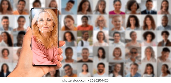 Modern face recognition technology displayed on smartphone screen