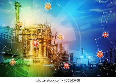 modern factory building and wireless communication network, abstract image visual