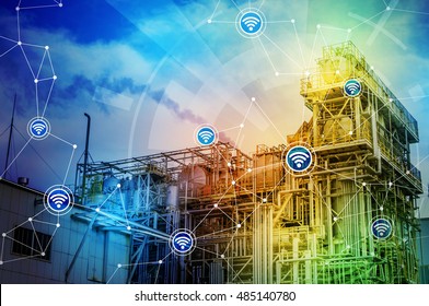 modern factory building and wireless communication network, abstract image visual