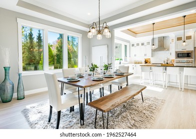 Modern farmhouse dining room with place settings - Shutterstock ID 1962527464
