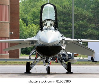 Modern Fighter Jet On The Ground Front View