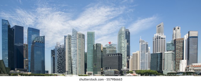 modern financial buildings against a blue sky in singapore