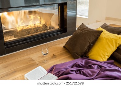 Modern Fireplace In The Huge House