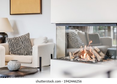 A modern fireplace in the living room