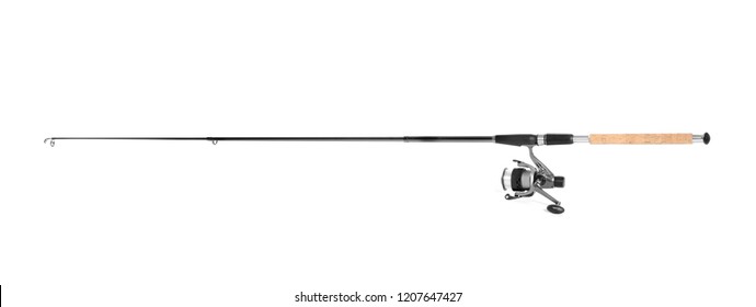 Modern Fishing Rod With Reel On White Background