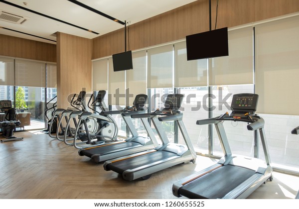 Modern Fitness Center Gym Equipment Decoration Stock Photo Edit