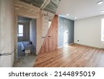 Modern flat room with stylish design as concept of before and after reconstruct renovation, comparison of upgraded remodeling in comfortable flat bedroom during rework in real estate.