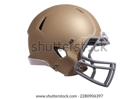 Modern football helmet in gold isolated on a white background