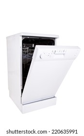 Modern freestanding dishwasher isolated on white with clipping path.