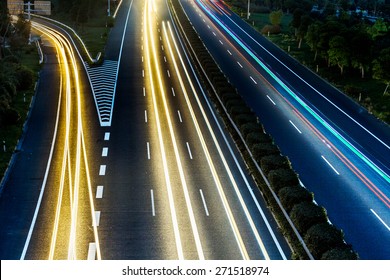 Modern Freeway Bridge At Night.