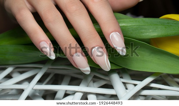 Modern French\
manicure. Nail art manicure.\
