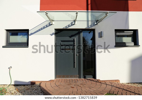 Modern Front Door Glass Canopy Stock Photo Edit Now 1382715839