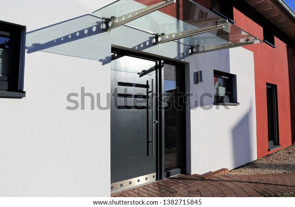 Modern Front Door Glass Canopy Stock Photo Edit Now 1382715845