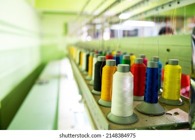 A Modern And Fully Automated High-tech Sewing Factory For Industrial Textile Or Garment Manufacturing Is Closed. Computer Embroidery.