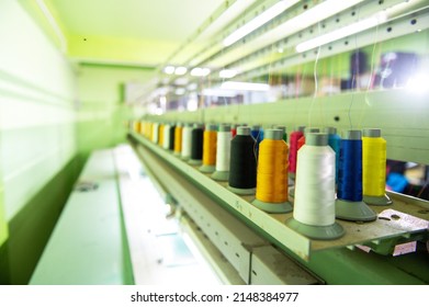 A Modern And Fully Automated High-tech Sewing Factory For Industrial Textile Or Garment Manufacturing Is Closed. Computer Embroidery.