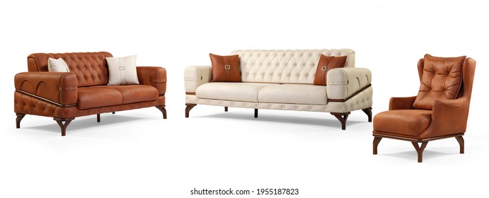 Modern furniture set isolated on white background 
