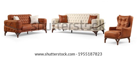 Modern furniture set isolated on white background 