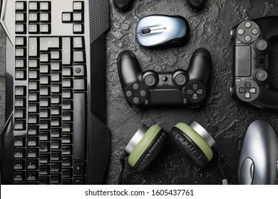 Modern Gaming Accessories On Dark Background