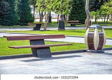 modern garden furniture and street benches on the Baku Promenade