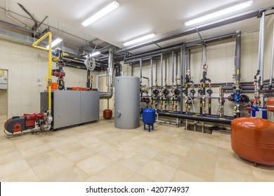 Modern gasboiler room. Equipment for heating system