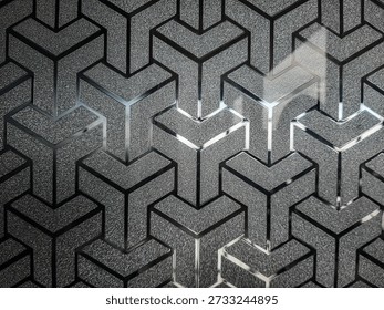 Modern geometric 3D pattern background. Abstract gray and silver texture design. Perfect for architectural, interior design, or graphic design projects. Seamless, textured surface wallpaper.