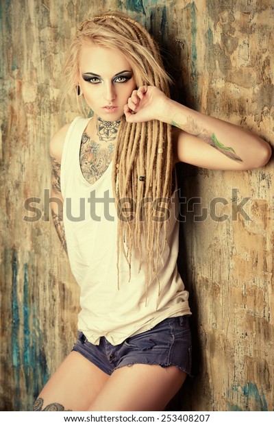 Modern Girl Blonde Dreadlocks Jeans Style Stock Photo Edit