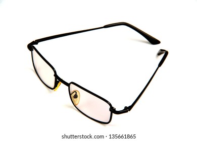 Modern Glasses With A Thin Black Frame Clear Glass, Photo On The White Background.