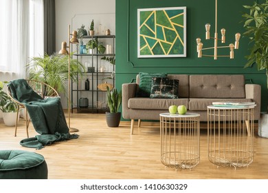 Modern Gold And Green Living Room Interior Design