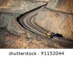 Modern Gold Mine in Kalgoorlie, Western Australia. Large truck transports gold ore from the Super Pit, Open cast mine.