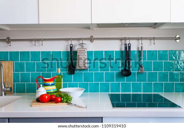 Modern Gray Kitchen Features Dark Gray Stock Photo Edit Now