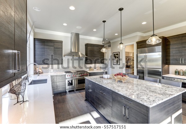 Modern Gray Kitchen Features Dark Gray Stock Photo Edit Now