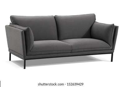 Modern Gray Sofa Isolated On White Background, Studio Shot