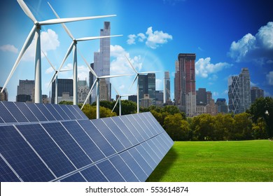 Modern Green City Powered Only By Renewable Energy Sources Concept