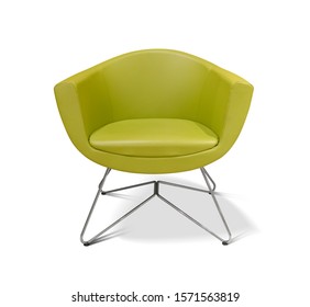 Modern Green Leather Chair Isolated On White Background