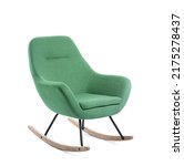 Modern green rocking armchair on white background