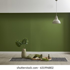 Modern Green Wallpaper Mock Interior Decoration Stock Photo 631996802 ...