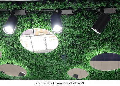 Modern Greenery Ceiling Design with Spotlights A Chic and Fresh Take on Contemporary Spaces