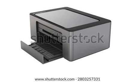 Modern grey desktop inkjet printer with open paper tray