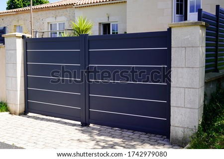 modern grey gate aluminum portal to home access