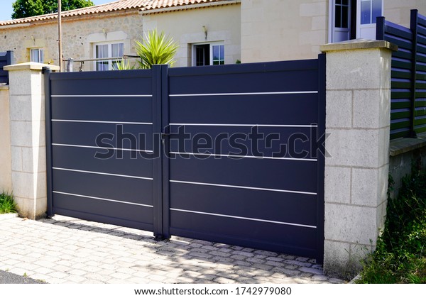 Modern Grey Gate Aluminum Portal Home Stock Photo (Edit Now) 1742979080