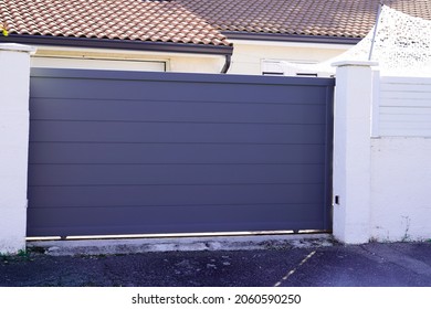 modern grey slide high design gate aluminum portal sliding outdoor door front of suburb house