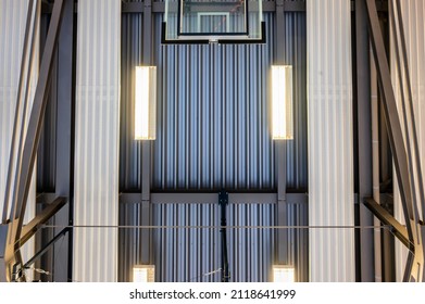 Modern Hall Ceiling Of A Sports Hall With Lighting And A Ceiling Radiant Heating System