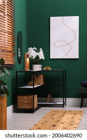 Modern Hallway Interior With Console Table And Beautiful Orchid Flower