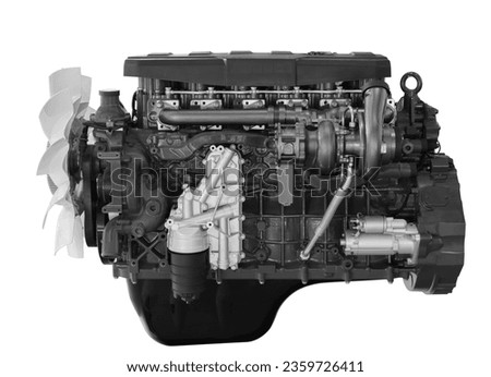 Modern heavy duty truck diesel engine isolated on white background